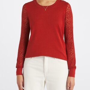 Red Lace Sleeve Sweater